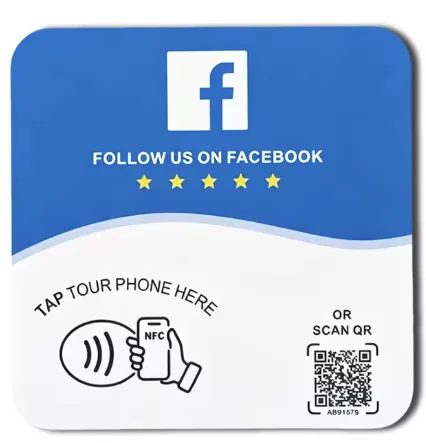 מדבקת NFC לפייסבוק מוצמדת לדלפק עסק