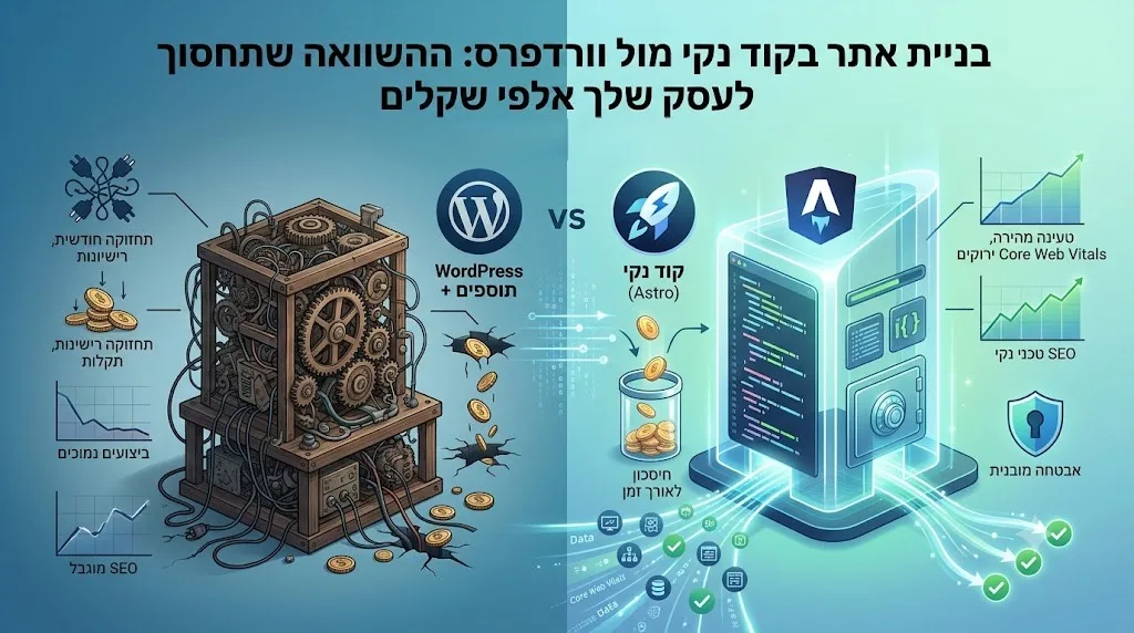 השוואה בין אתר בקוד נקי (Astro) לאתר וורדפרס עם תוספים