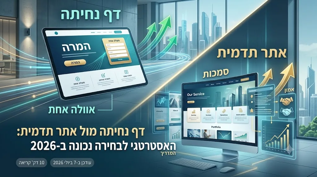 השוואה אסטרטגית בין דף נחיתה ממוקד המרה לאתר תדמית רב-עמודים